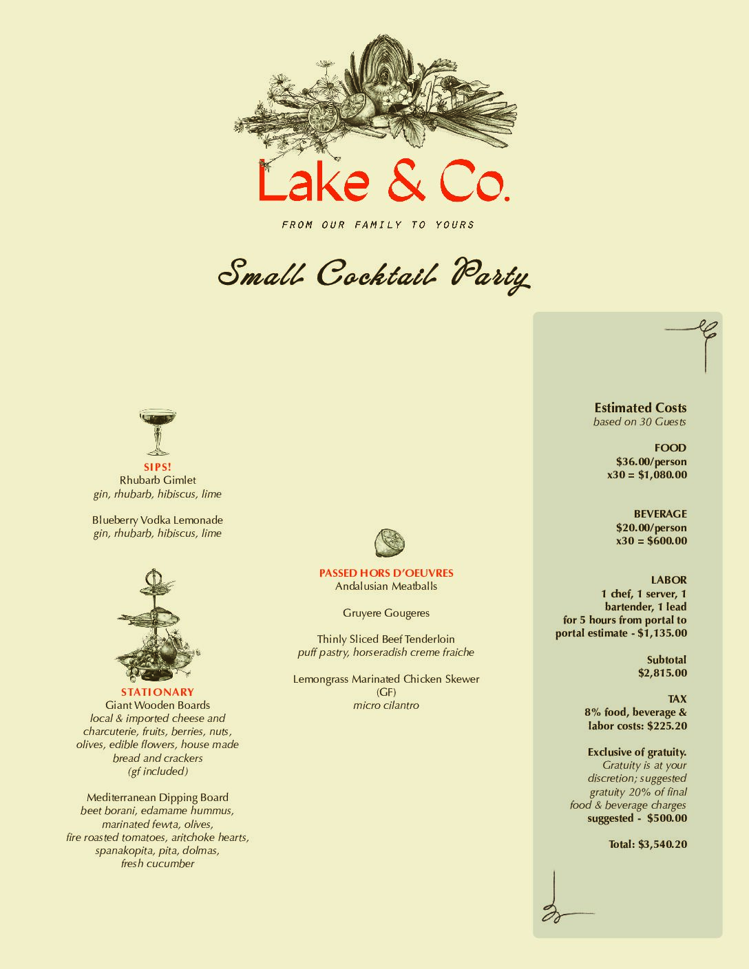 Sample Wedding Menus